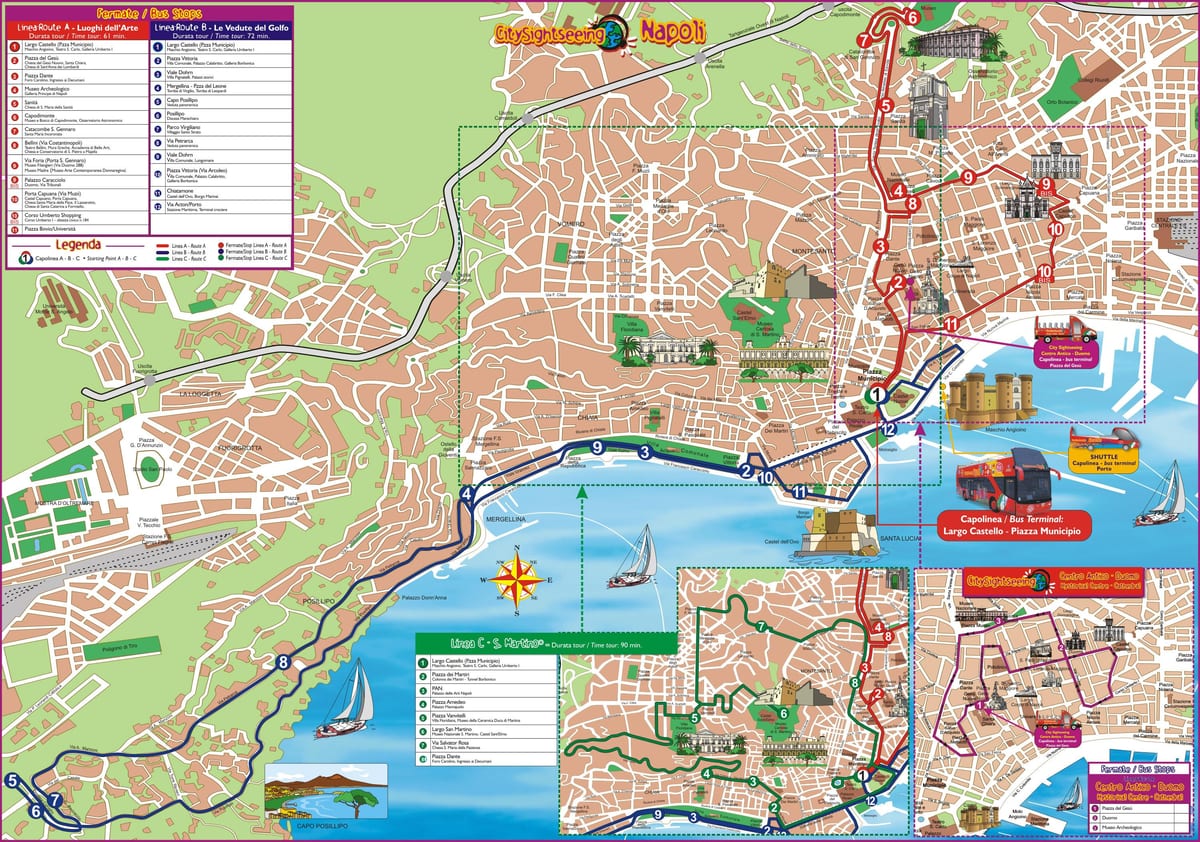 neapole, hop on hop off autobusā, maršruta karte